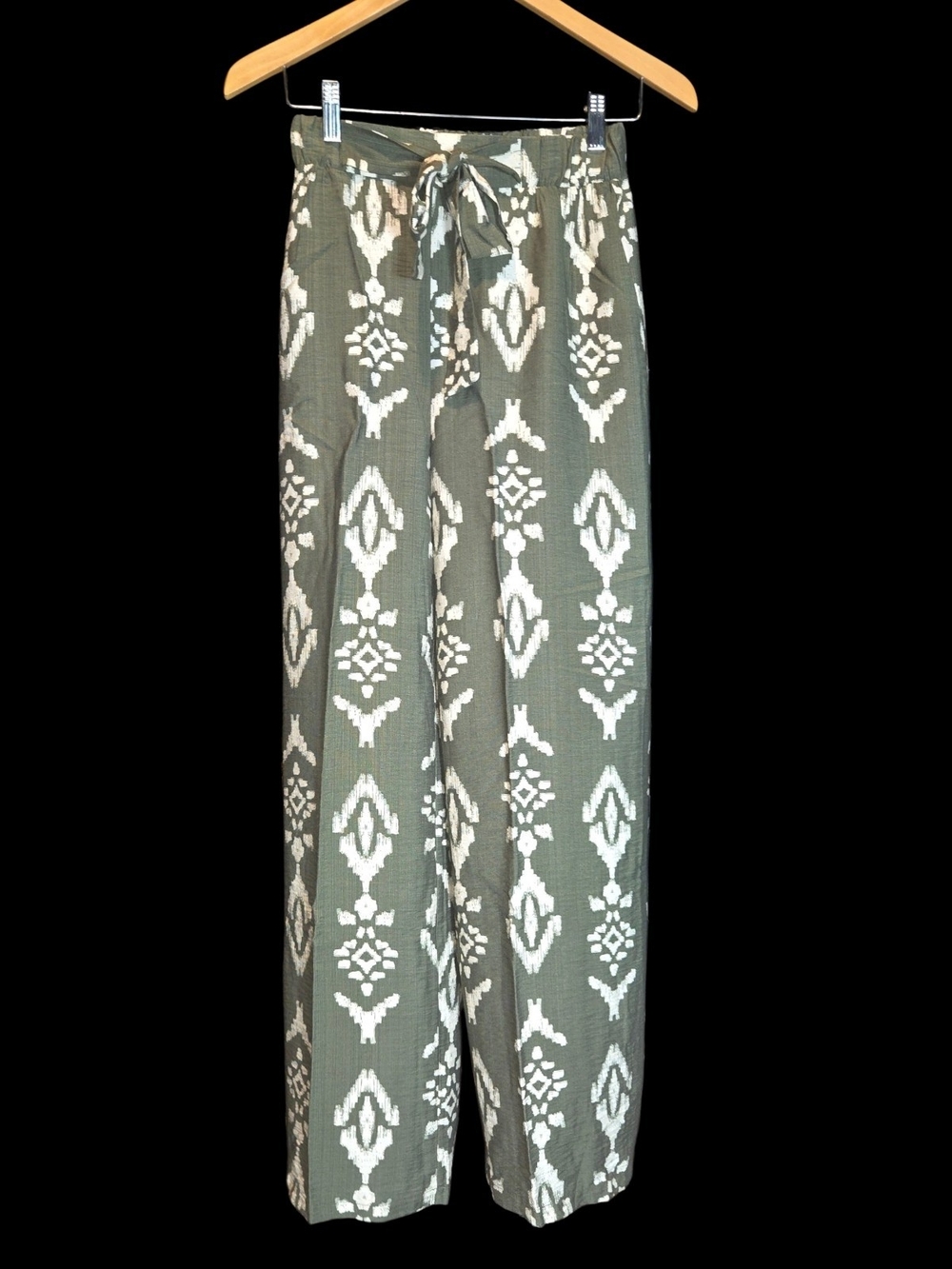 Primark Olive Wide-Leg Tie-Waist Patterned Pants